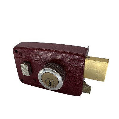 101外装锁喷塑红色旋钮款1.0MM厚机械自动锁插芯锁铁门锁室外门锁