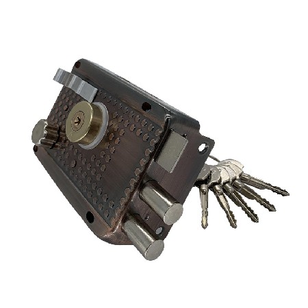 工厂定制古铜十字铁包铝锁芯带尾锁印花麻点三保锁插芯锁拉手锁