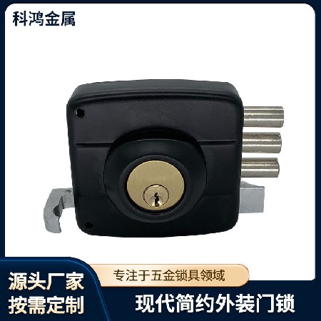 方锁铁盒锁黑色喷漆三铁柱插芯锁室外门锁铁质拉手锁户外门锁批发
