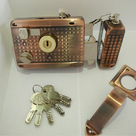 链条门锁311铜头圆柱十字古铜锁外装门锁机械门锁门锁方锁宿舍锁