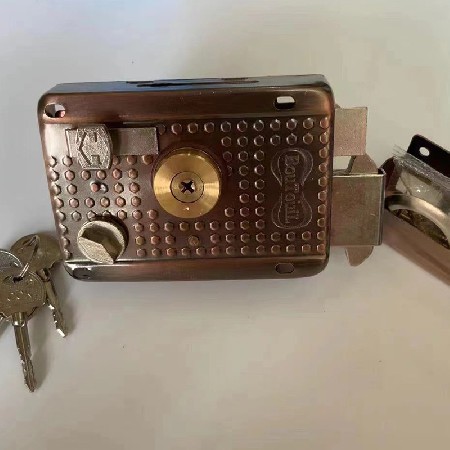 链条门锁311铜头圆柱十字古铜锁外装门锁机械门锁门锁方锁宿舍锁