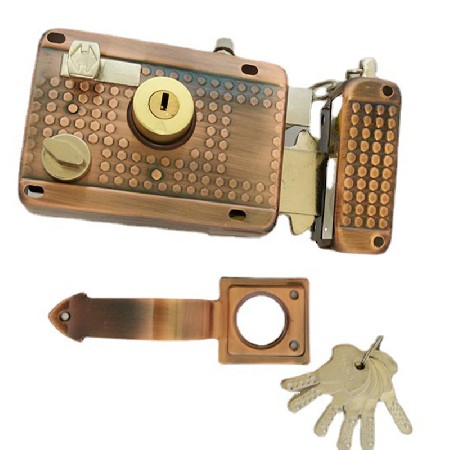 链条门锁311铜头圆柱十字古铜锁外装门锁机械门锁门锁方锁宿舍锁